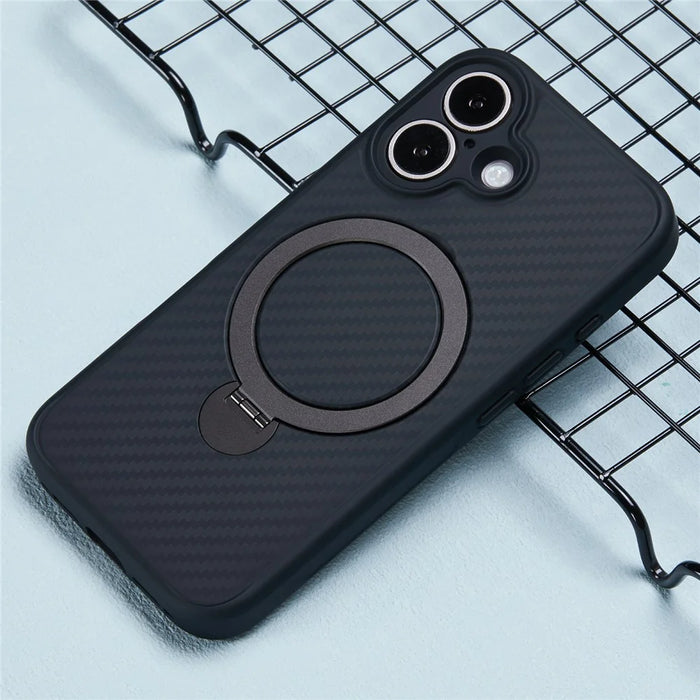 For iPhone 16 Plus Case Compatible with MagSafe Kickstand TPU+PC Phone Cover Carbon Fiber Texture - 6