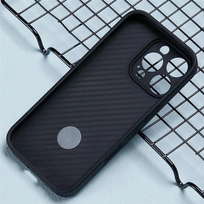 For iPhone 16 Pro Max Magnetic Case TPU+PC Carbon Fiber Texture Phone Cover Rotatable Ring Holder - 5