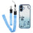 KADEM For iPhone 16 Plus Case Gradient Glitter Flower TPU Phone Cover with Lanyards - Blue - 1