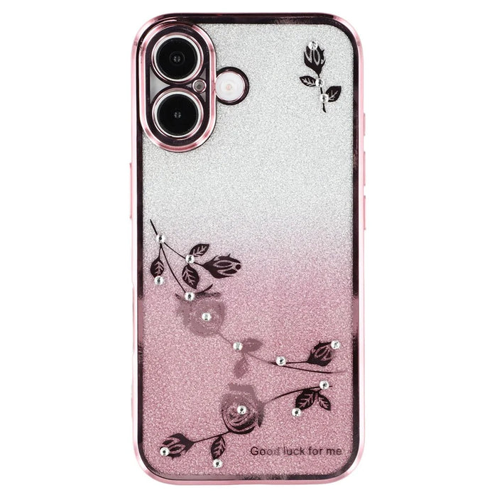 KADEM For iPhone 16 Plus Case TPU Phone Cover Glitter Gradient Ring Kickstand Function - Rose Gold - 3