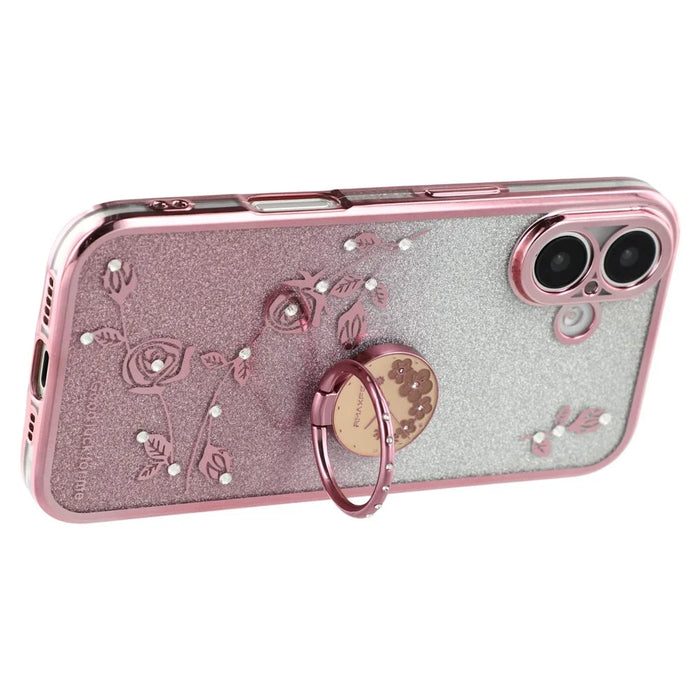 KADEM For iPhone 16 Case TPU Ring Holder Phone Cover Gradient Shockproof - Rose Gold - 4