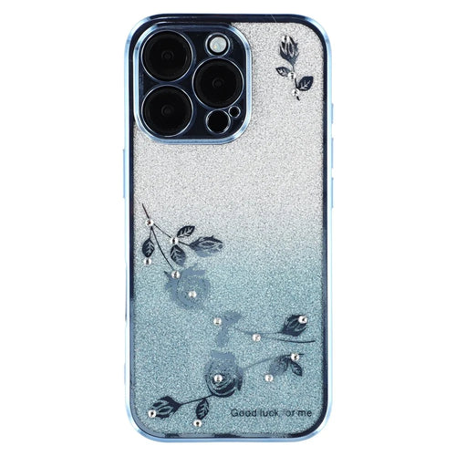 KADEM For iPhone 16 Pro Case Shockproof TPU Phone Cover Sparkle Pretty Floral - Blue - 1