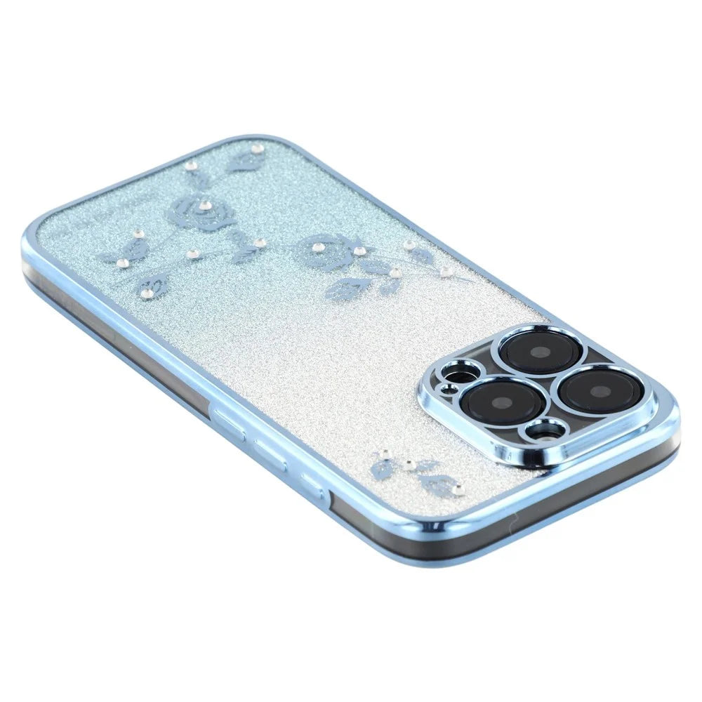 KADEM For iPhone 16 Pro Max Case Rhinestone Decor TPU Phone Cover with Lanyards Gradient - Blue - 4