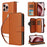 R20 For iPhone 16 Pro Max Case Zipper PU Leather Phone Cover with 9 Card Slots - Brown - 5