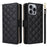For iPhone 16 Pro Case Zipper Wallet PU Leather Rhombus Phone Cover with 2 Straps - Black - 1