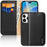DUX DUCIS Hivo Series Phone Case for iPhone 14 Pro Full Protection Genuine Leather Folio Flip Wallet Cover Stand RFID Blocking Shell - Black - 1