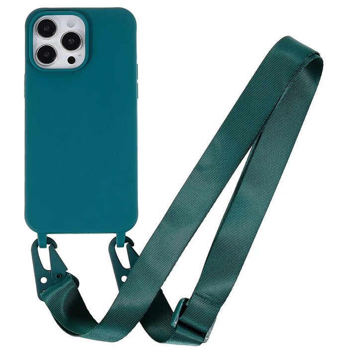 For iPhone 16 Pro Lanyard Case TPU Soft Matte Phone Cover - Dark Green - 1