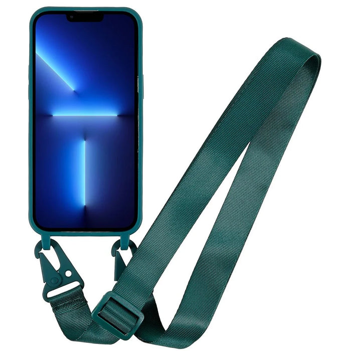 For iPhone 16 Pro Lanyard Case TPU Soft Matte Phone Cover - Dark Green - 2