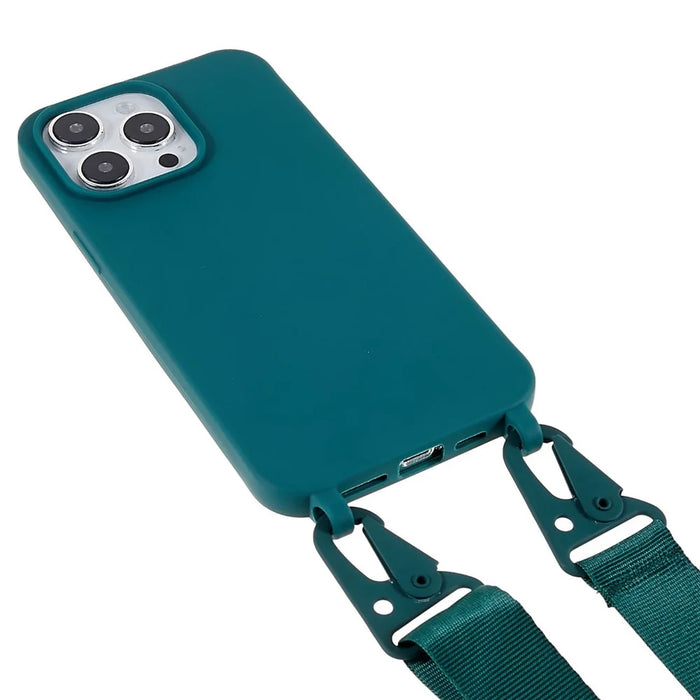 For iPhone 16 Pro Lanyard Case TPU Soft Matte Phone Cover - Dark Green - 3