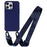 For iPhone 16 Pro Max Case Matte TPU Cell Phone Cover Adjustable Neck Cord Strap - Dark Blue - 1