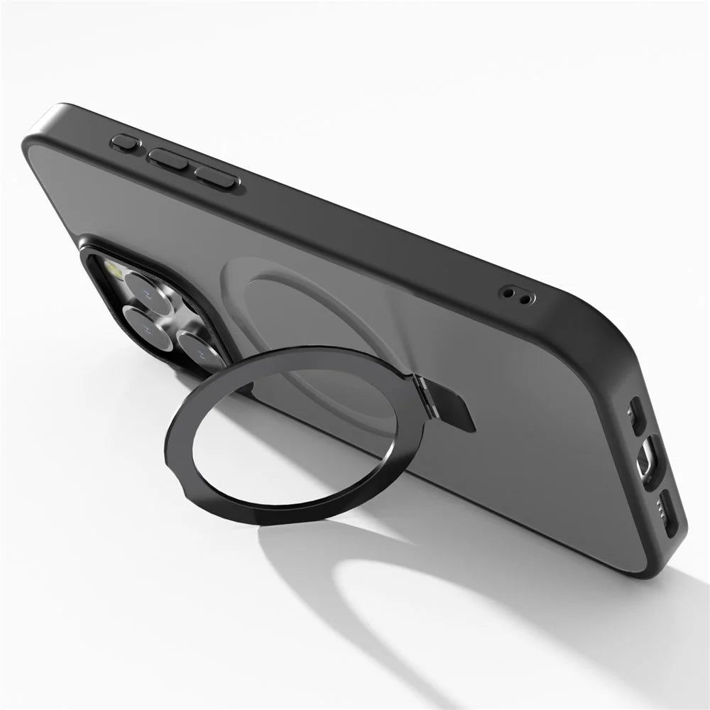 For iPhone 16 Pro Max Case Magnetic Kickstand TPU+PC Phone Cover Matte Translucent - Black - 2