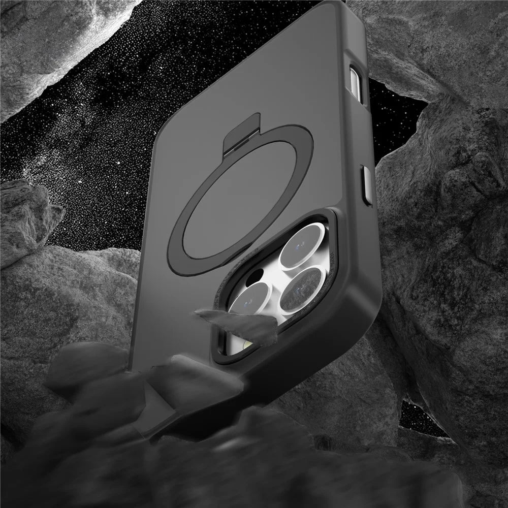 For iPhone 16 Pro Max Case Magnetic Kickstand TPU+PC Phone Cover Matte Translucent - Black - 5
