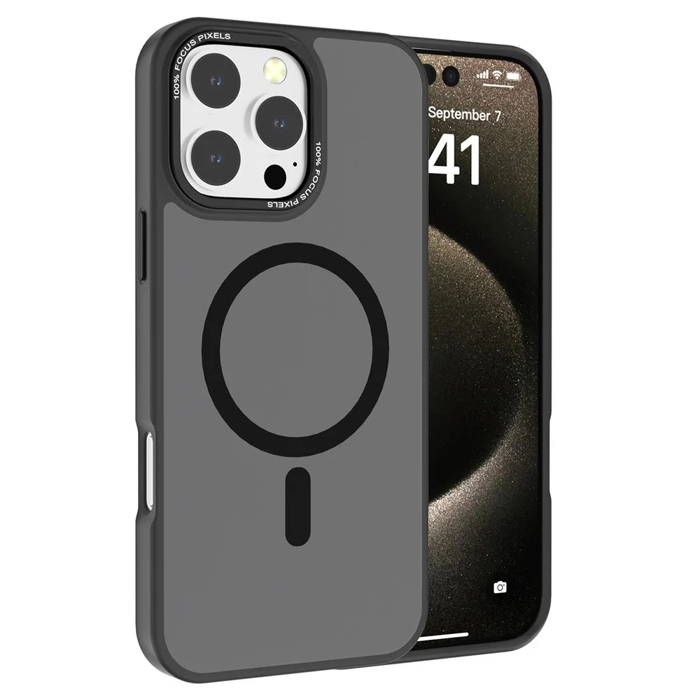 For iPhone 16 Pro Max Case Compatible with MagSafe Translucent Back TPU+PC Phone Cover - Black - 1