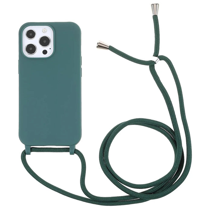 For iPhone 16 Pro Max Case TPU Soft Shockproof Phone Cover with Adjustable Lanyard - Dark Green - 1