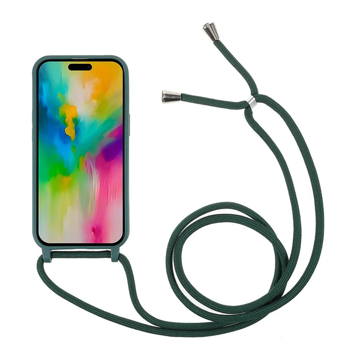 For iPhone 16 Pro Max Case TPU Soft Shockproof Phone Cover with Adjustable Lanyard - Dark Green - 2