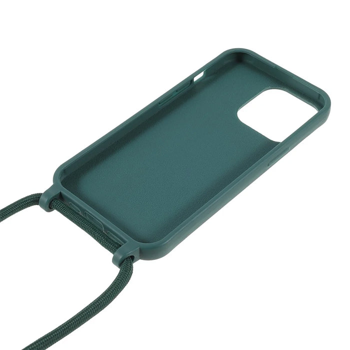 For iPhone 16 Pro Max Case TPU Soft Shockproof Phone Cover with Adjustable Lanyard - Dark Green - 5