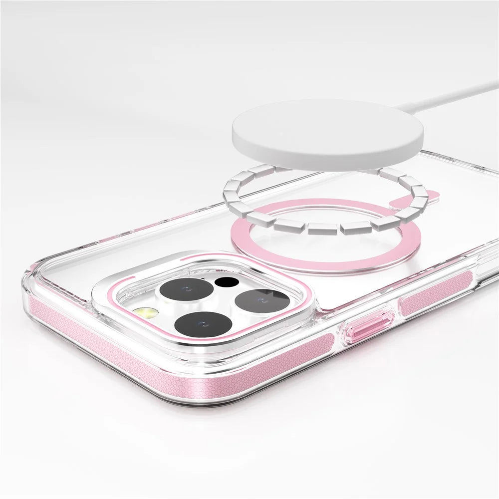 J2 Series For iPhone 16 Pro Case Compatible with MagSafe TPU+PC Clear Phone Cover Built-In Kickstand - Pink - 2