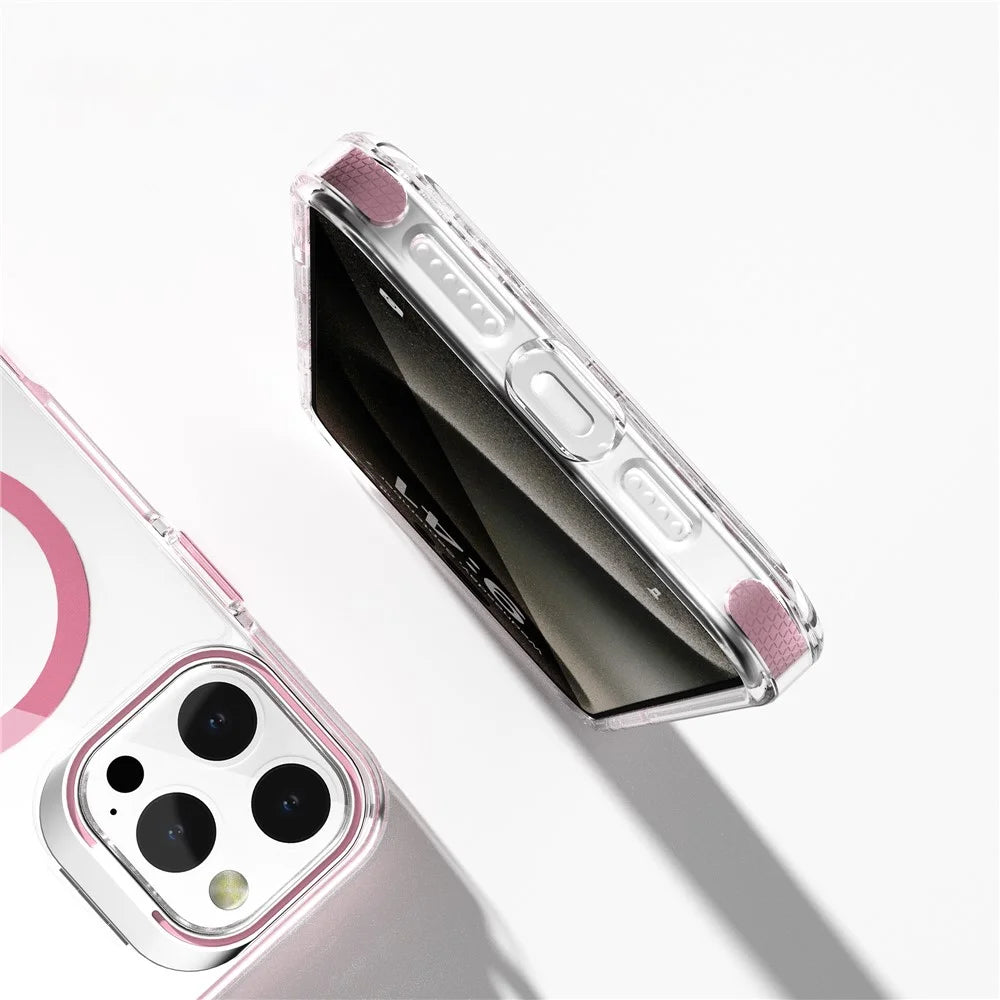 J2 Series For iPhone 16 Pro Case Compatible with MagSafe TPU+PC Clear Phone Cover Built-In Kickstand - Pink - 3
