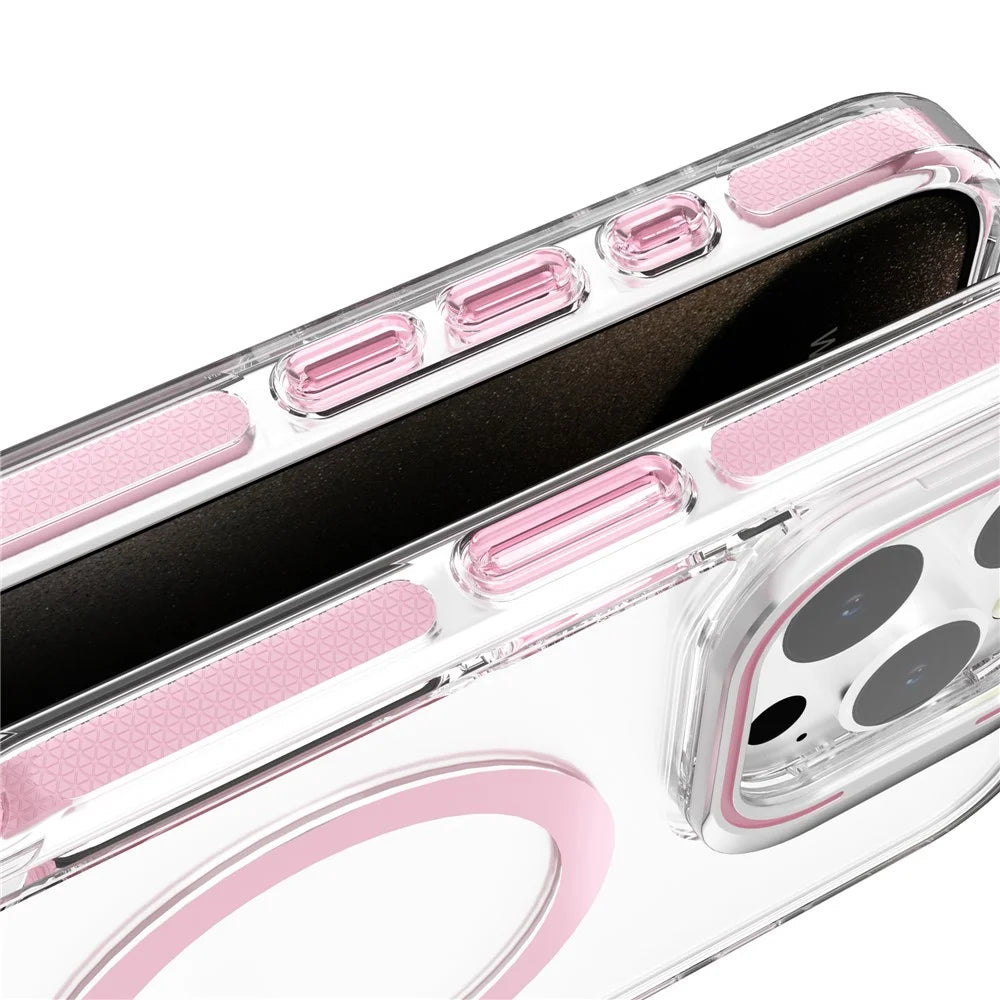 J2 Series For iPhone 16 Pro Case Compatible with MagSafe TPU+PC Clear Phone Cover Built-In Kickstand - Pink - 4