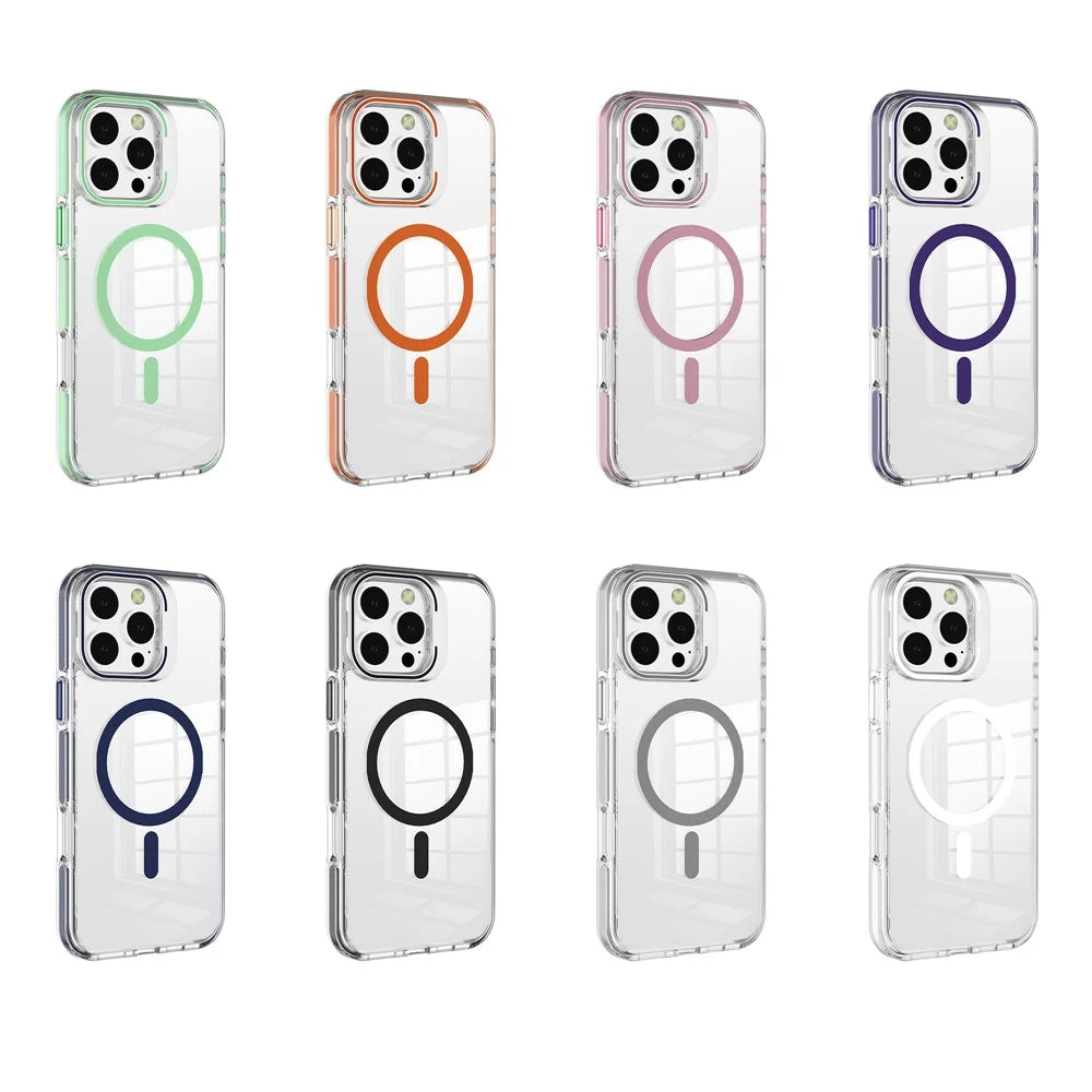 J2 Series For iPhone 16 Pro Max Magnetic Case Lens Kickstand TPU+PC Transparent Phone Cover - Dark Purple - 7