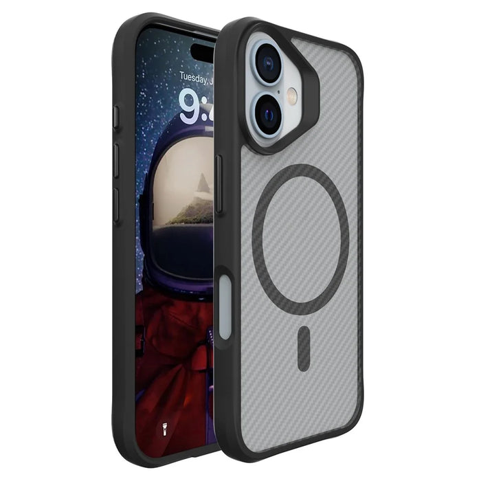 For iPhone 16 Magnetic Case Carbon Fiber Texture TPU+PC Phone Cover Compatible with MagSafe - Black - 1
