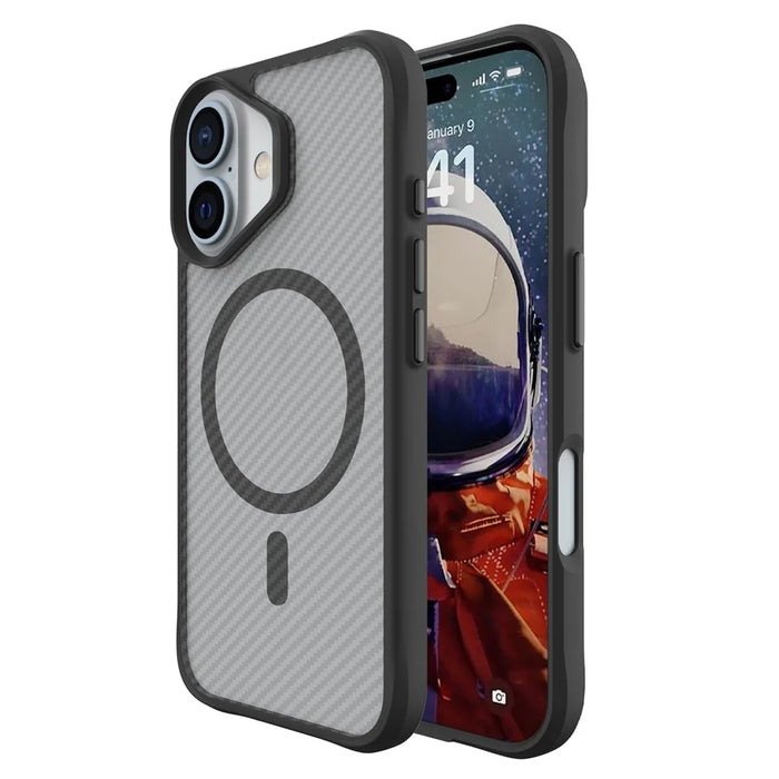 For iPhone 16 Magnetic Case Carbon Fiber Texture TPU+PC Phone Cover Compatible with MagSafe - Black - 2