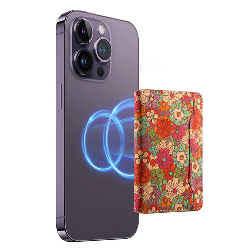 V10 PU Leather Magnetic Card Holder Flower Print Phone Card Bag - Red - 1