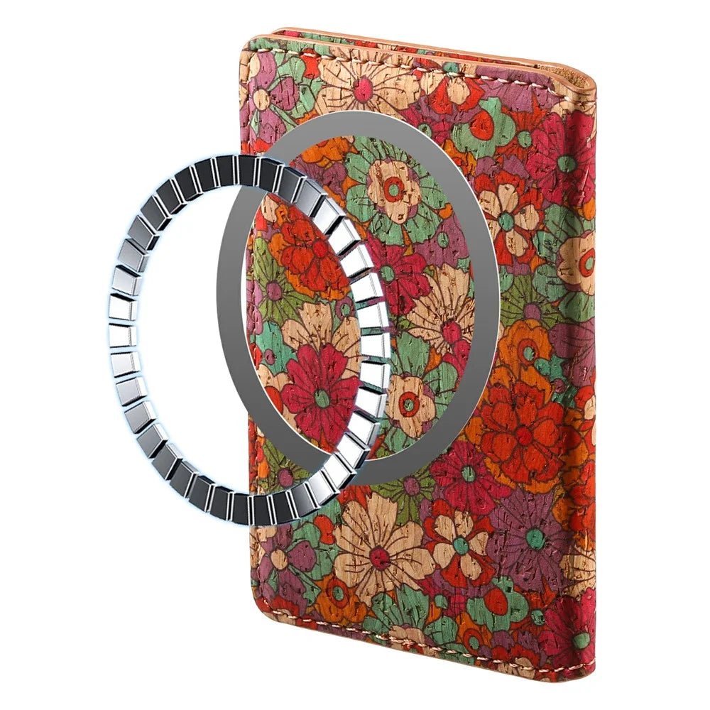 V10 PU Leather Magnetic Card Holder Flower Print Phone Card Bag - Red - 3