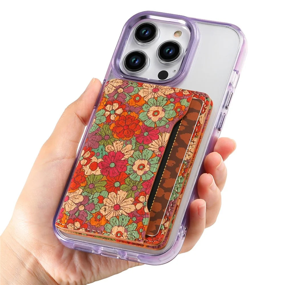 V10 PU Leather Magnetic Card Holder Flower Print Phone Card Bag - Red - 4