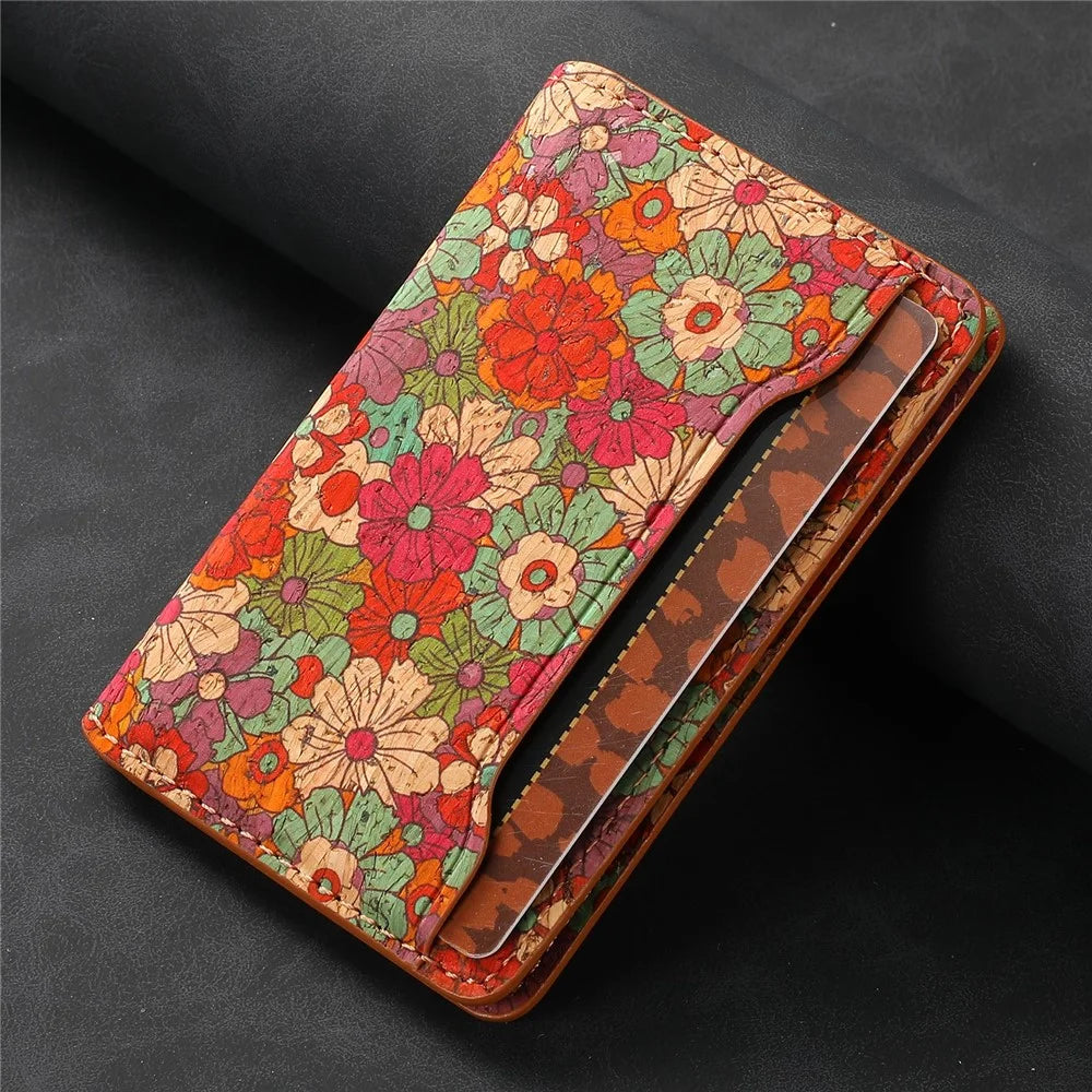 V10 PU Leather Magnetic Card Holder Flower Print Phone Card Bag - Red - 6