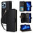R20 For iPhone 13 Pro Max Case Zipper Wallet Phone Leather Cover with Hand Strap - Black - 1