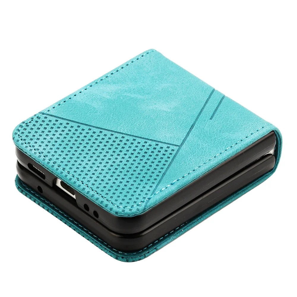 For Samsung Galaxy Z Flip7 FE 5G / Z Flip6 5G / Z Flip5 5G Case Triangle Patterns PU Leather Hard PC Crossbody Phone Cover - Green - 4