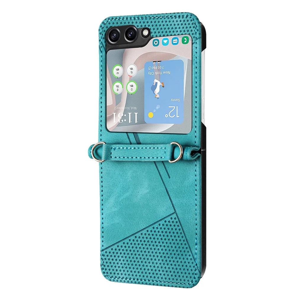 For Samsung Galaxy Z Flip7 FE 5G / Z Flip6 5G / Z Flip5 5G Case Triangle Patterns PU Leather Hard PC Crossbody Phone Cover - Green - 5