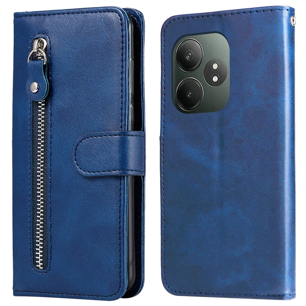 For Realme GT 6 5G / GT Neo6 SE 5G Case Calf Texture Leather Cover with Zipper Wallet - Blue - 1
