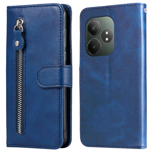 For Realme GT 6 5G / GT Neo6 SE 5G Case Calf Texture Leather Cover with Zipper Wallet - Blue - 1