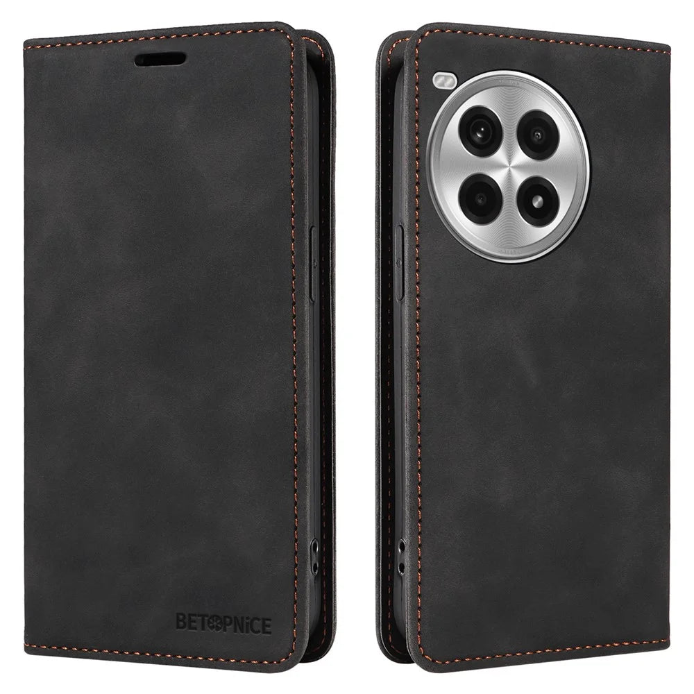 BETOPNICE 003 For OnePlus Ace 3 Pro 5G Leather Case Stand Wallet Phone Cover - Black - 1