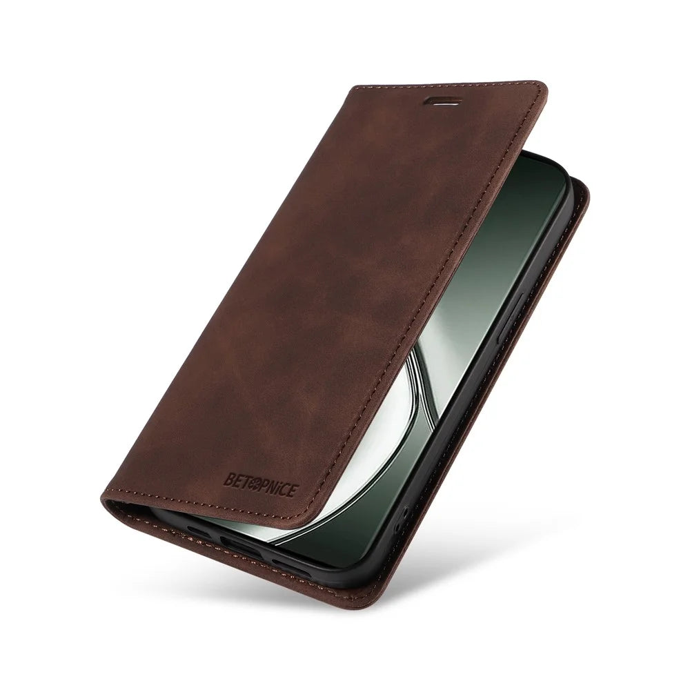 BETOPNICE 003 For Realme GT 6 5G / GT Neo6 SE 5G Case RFID Blocking Phone Leather Cover - Brown - 5