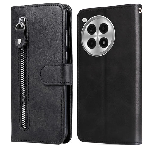 For OnePlus Ace 3 Pro 5G Case Zipper Wallet Calf Texture PU Leather Phone Cover - Black - 1