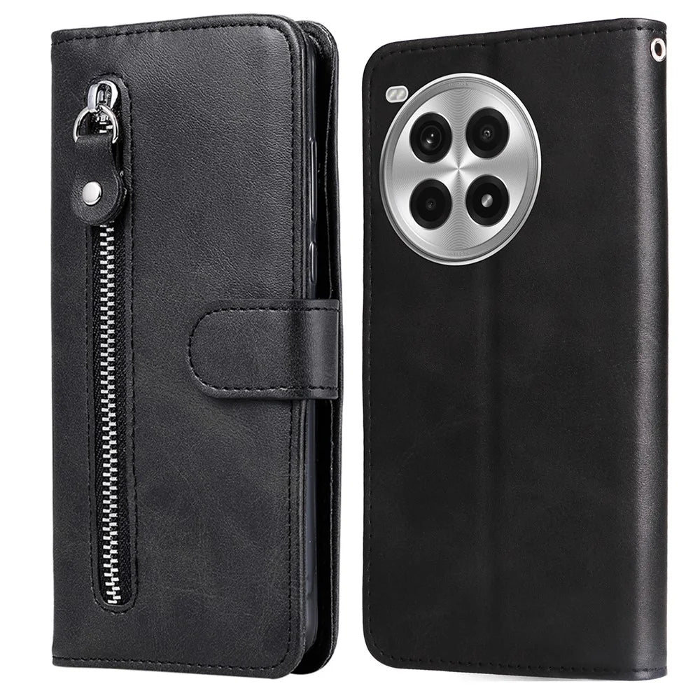 For OnePlus Ace 3 Pro 5G Case Zipper Wallet Calf Texture PU Leather Phone Cover - Black - 1
