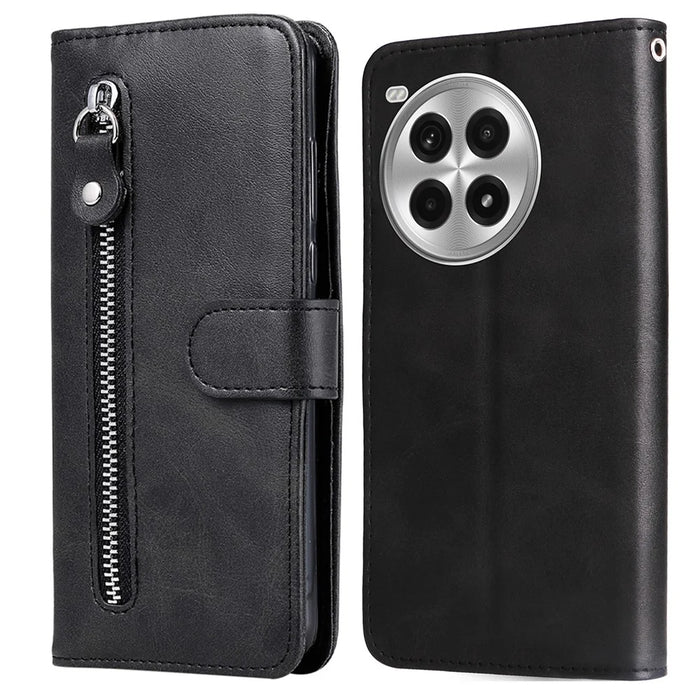 For OnePlus Ace 3 Pro 5G Case Zipper Wallet Calf Texture PU Leather Phone Cover - Black - 1