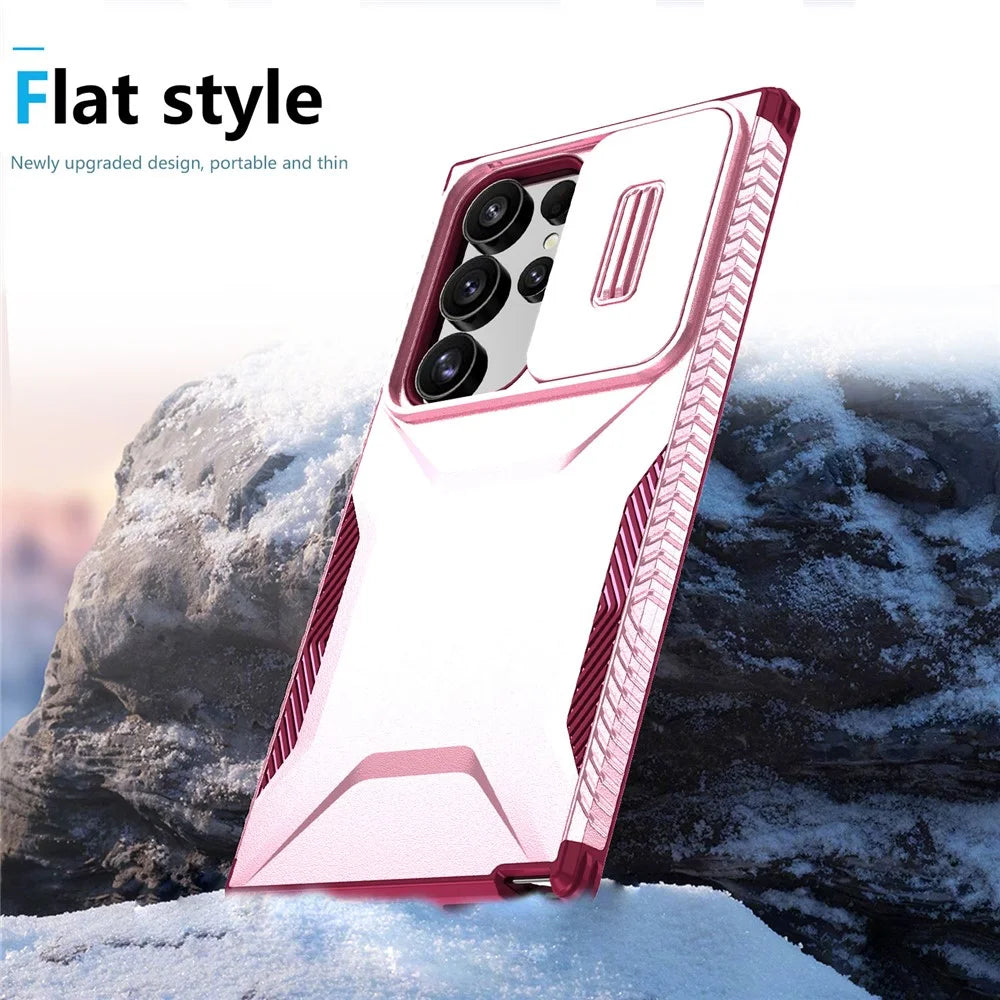 For Samsung Galaxy S24 Ultra Case with Slide Camera Guard PC+TPU Anti-Slip Phone Cover - Pink / Wine Red - 5