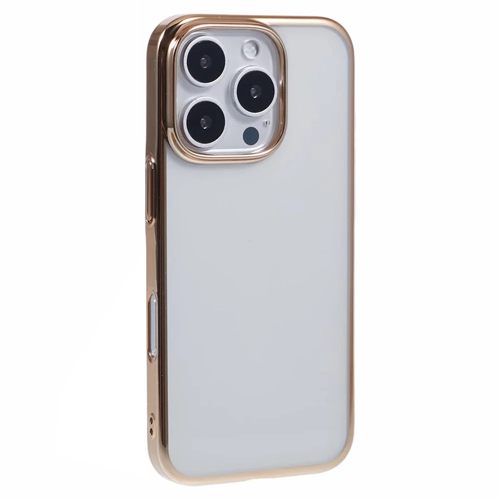 X-LEVEL For iPhone 16 Pro Max Case Clear PC Back Electroplated Phone Cover - Gold - 1
