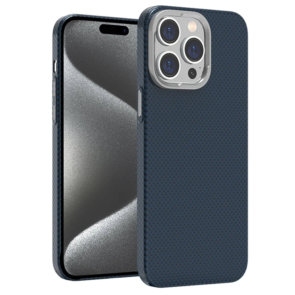 For iPhone 15 Pro Max Case Compatible with MagSafe Hard PC Phone Cover Carbon Fiber Pattern - Blue / Green - 1