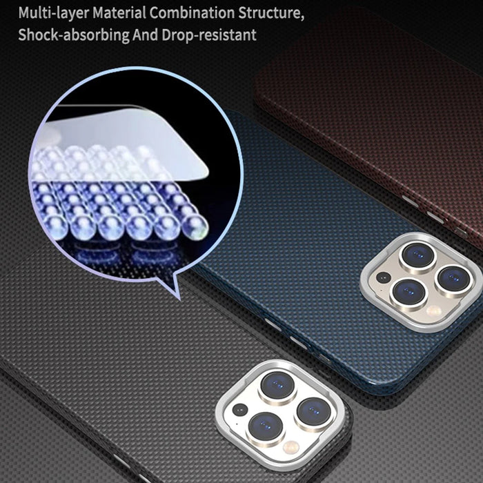 For iPhone 15 Pro Max Case Compatible with MagSafe Hard PC Phone Cover Carbon Fiber Pattern - Blue / Green - 2