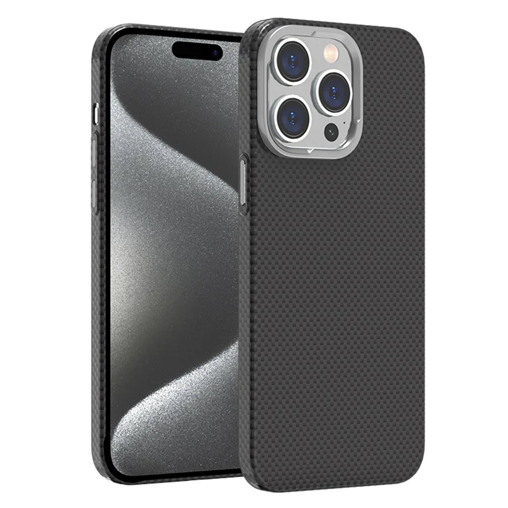 For iPhone 15 Pro Case Carbon Fiber Pattern Hard PC Phone Cover Compatible with MagSafe - Black / Blue - 1