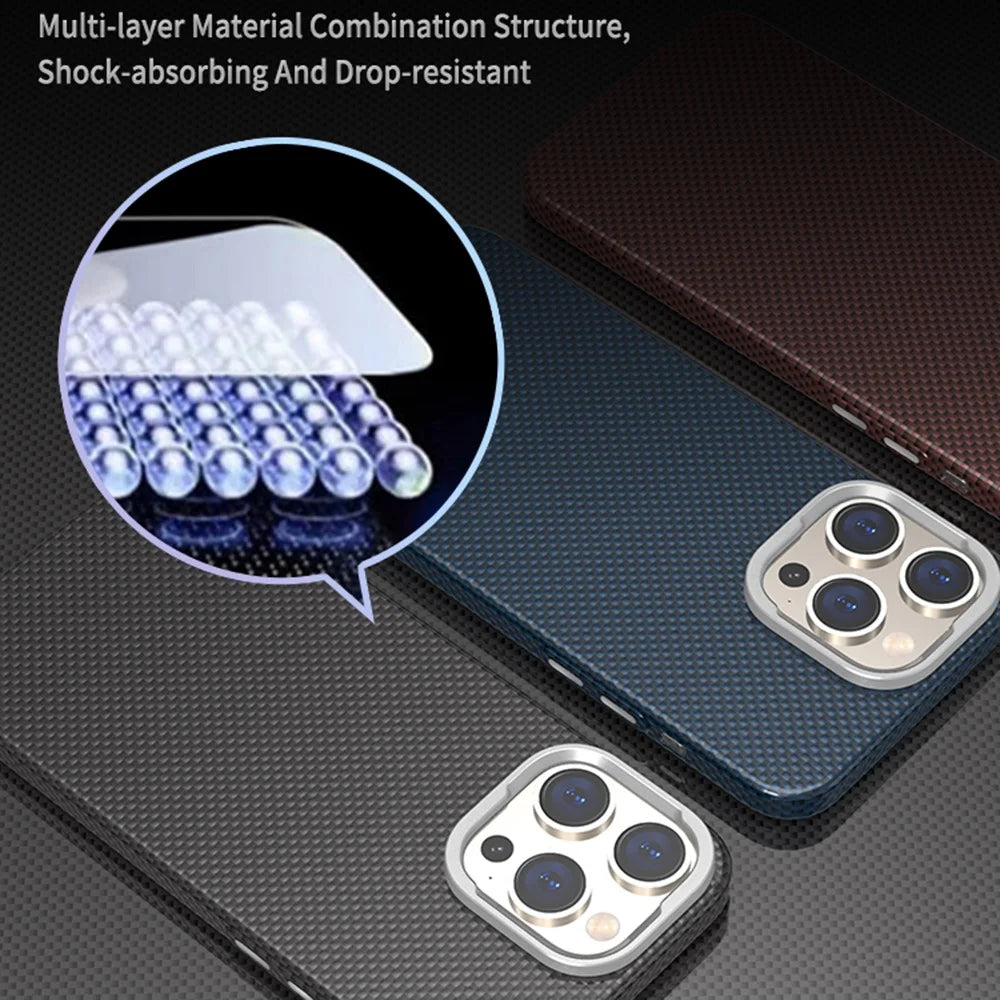 For iPhone 15 Pro Case Carbon Fiber Pattern Hard PC Phone Cover Compatible with MagSafe - Black / Blue - 2