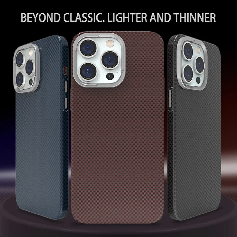 For iPhone 15 Pro Case Carbon Fiber Pattern Hard PC Phone Cover Compatible with MagSafe - Black / Blue - 5
