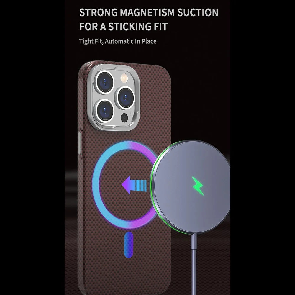 For iPhone 15 Pro Case Carbon Fiber Pattern Hard PC Phone Cover Compatible with MagSafe - Black / Blue - 7
