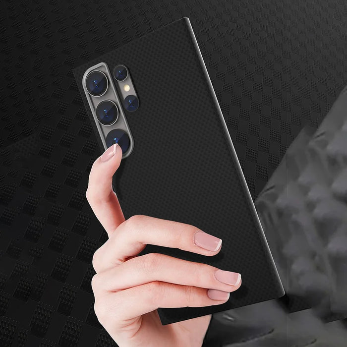 For Samsung Galaxy S24 Ultra Magnetic Case Carbon Fiber Pattern Hard PC Phone Cover - Black / Blue - 3
