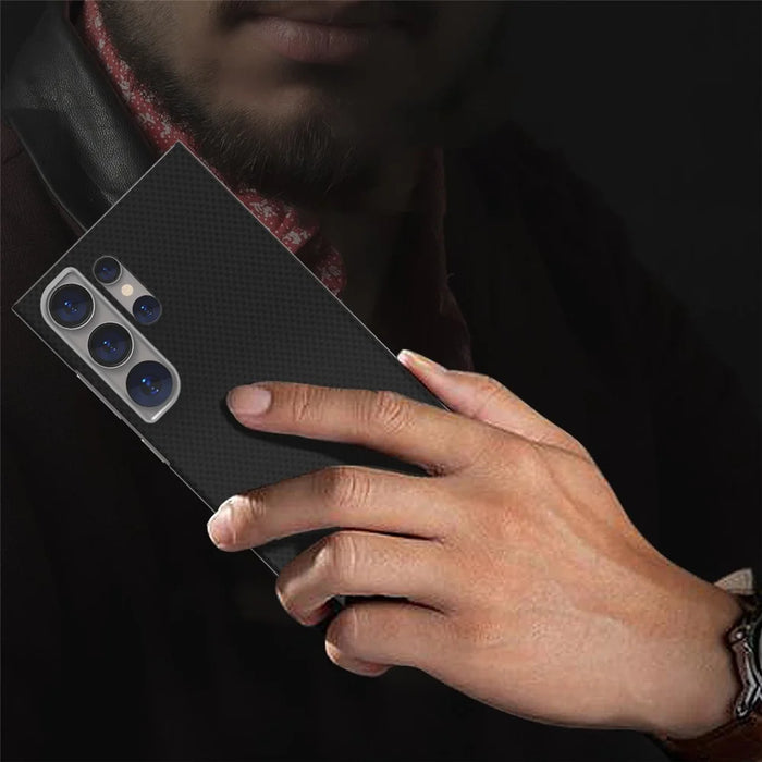 For Samsung Galaxy S24 Ultra Magnetic Case Carbon Fiber Pattern Hard PC Phone Cover - Black / Blue - 7